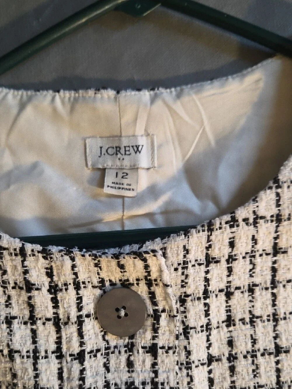 J. Crew Black & White Tweed Button-Front Shift Dress
